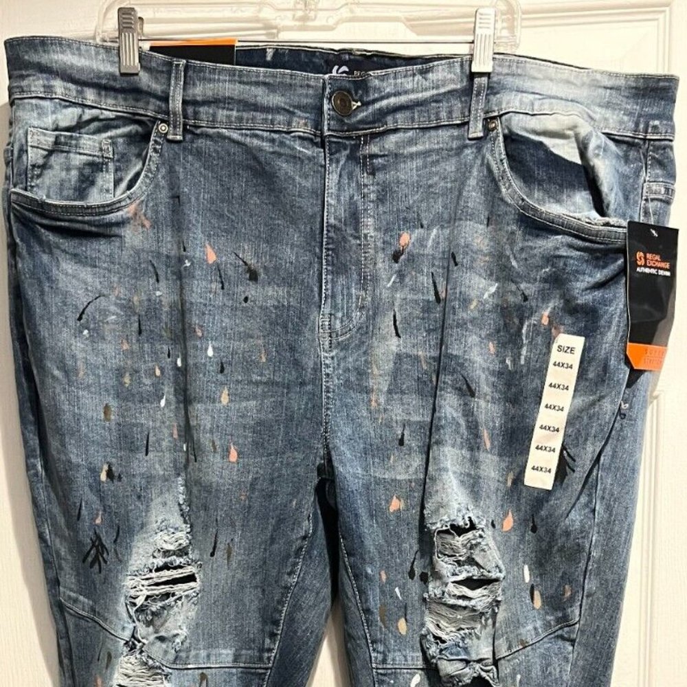 Regal Exchange Men's Jeans Denim Pants 44 x 34 Size, Zip Print Fashion NEW